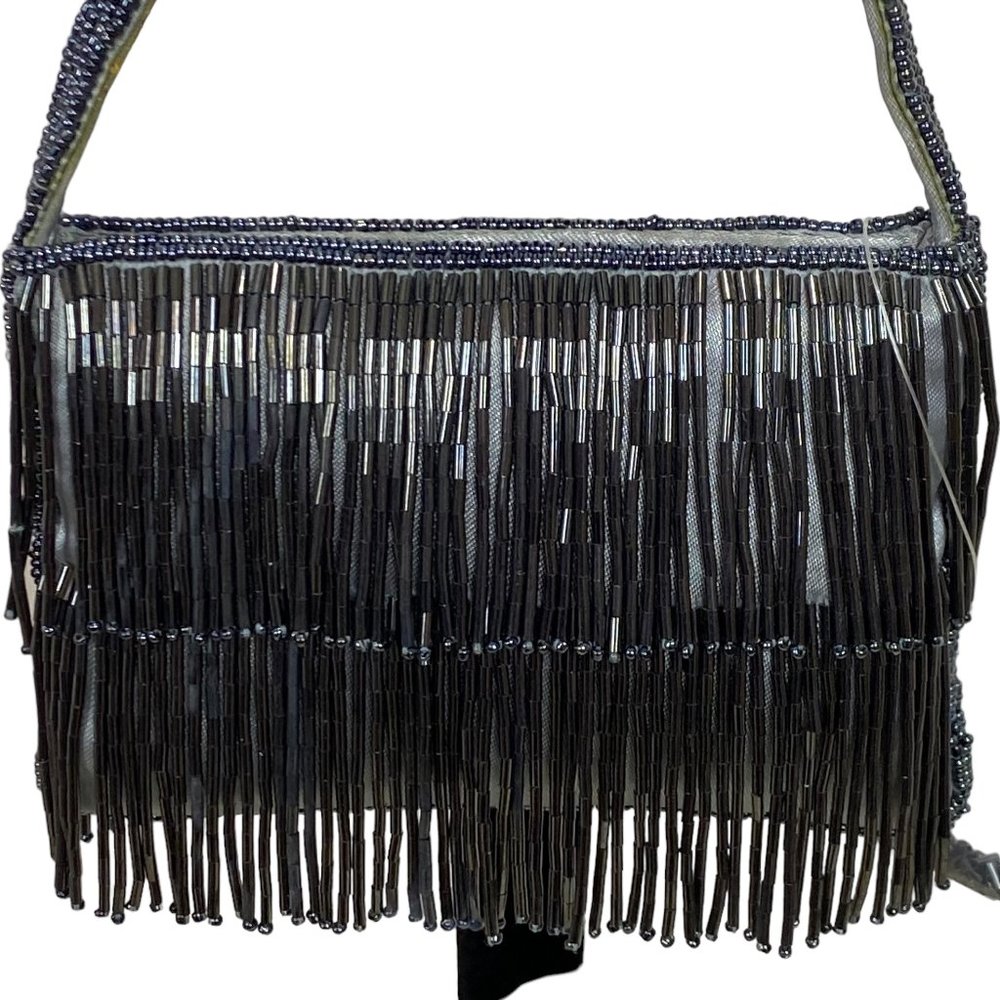 Women's Dressy Silver Grey Evening Bag with Beads
